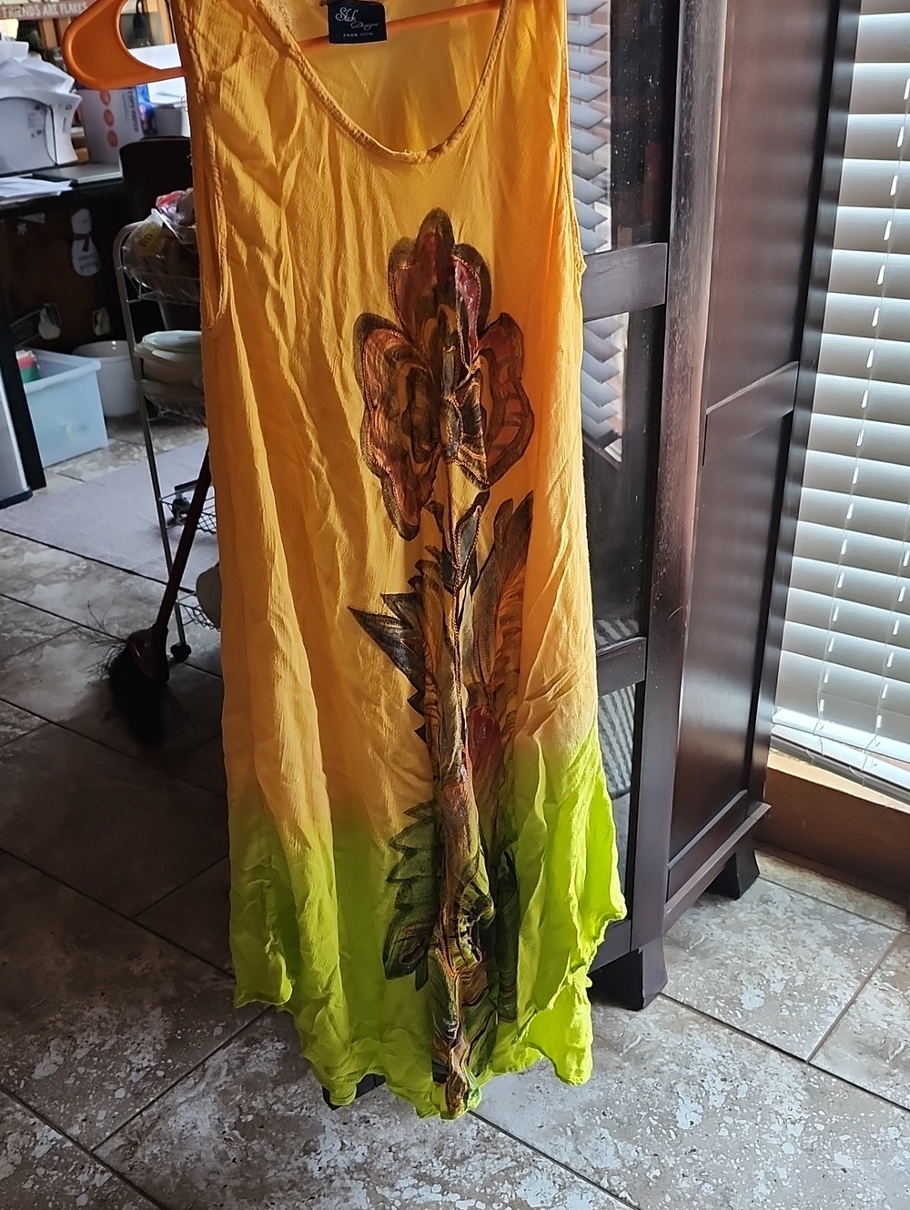 Sunny Yellow to Lime Floral Swim Coverup Dress
